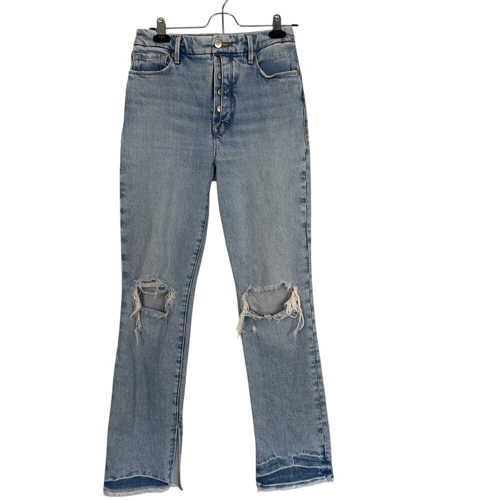 Good American Distressed Straight Leg Jeans Size 4/27 Button Fly High Rise